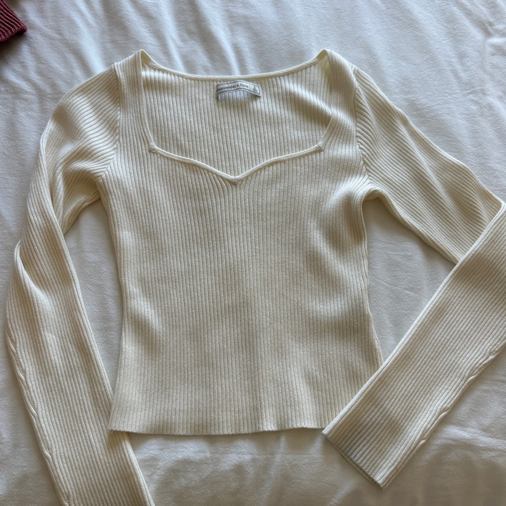 Abercrombie and Fitch Cream Ribbed Long Sleeve